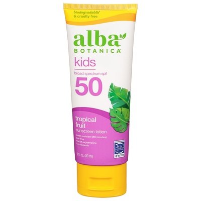 Alba Botanica Sunscreen Lotion Tropical Fruit Kids Broad Spectrum SPF 50 3 OZ [UNFI #2926566] T