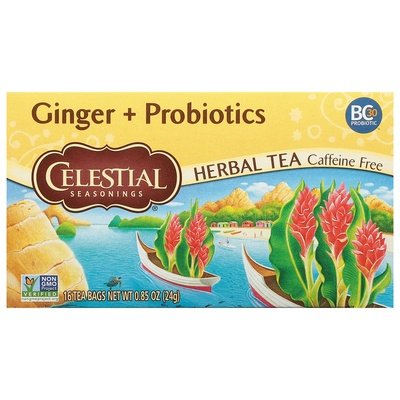 Celestial Seasonings Herbal Tea Ginger + Probiotics Caffeine Free Tea Bags 6/16 BAG [UNFI #2900736] [ebt]