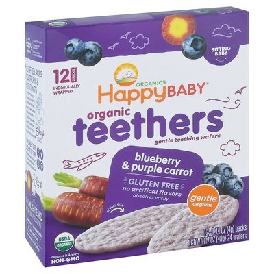 Happy Baby Teethers Organic Sitting Baby Blue & Purple Carrot 6/1.7 OZ [UNFI #1624246] [ebt]
