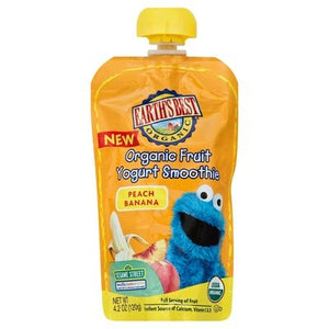 Earths Best Yogurt Smoothie Organic Fruit Peach Banana 123 Sesame Street 12/4.2 OZ [UNFI #0636530] [ebt]