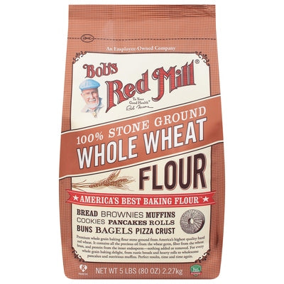 Bobs Red Mill Flour 100% Stone Ground Whole Wheat 4/5 LB [UNFI #3080819] [ebt]