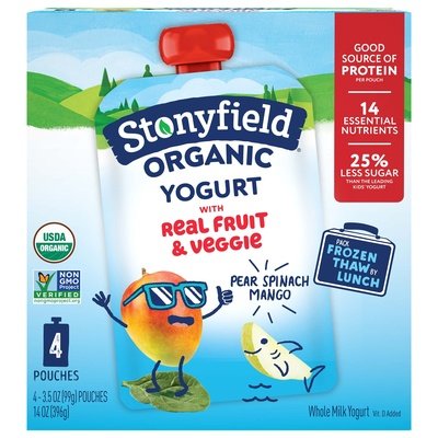 Stonyfield Organic Yogurt Whole Milk Pear Spinach Mango 6/4/3.5 Z [UNFI #2029932] [ebt]