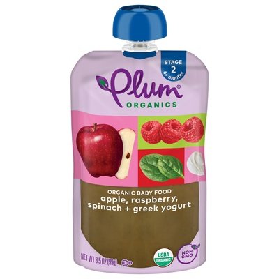 Plum Organics Stage 2 Organic Apple Raspberry Spinach + Greek Yogurt 3.5OZ Pouch 6/3.5 OZ [UNFI #1522697] [ebt]