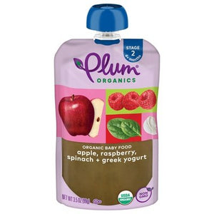 Plum Organics Stage 2 Organic Apple Raspberry Spinach + Greek Yogurt 3.5OZ Pouch 6/3.5 OZ [UNFI #1522697] [ebt]