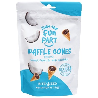 Just The Fun Part Waffle Cones Coconut Flakes & Milk Chocolate Bite-Sized 6/4.23 OZ [UNFI #2987345] [ebt]