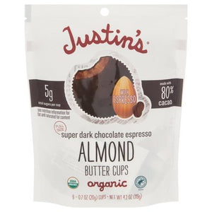 Justins Almond Butter Cups Organic Super Dark Chocolate Espresso 6/4.2 OZ [UNFI #2763886] [ebt] T