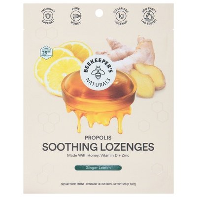 Beekeepers Naturals Soothing Lozenges Ginger Lemon 1/1.76 OZ [UNFI #2834216] T