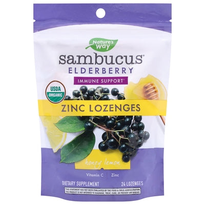 Natures Way Sambucus Elderberry Zinc Lozenges Honey Lemon 24 CT [UNFI #2224814] T