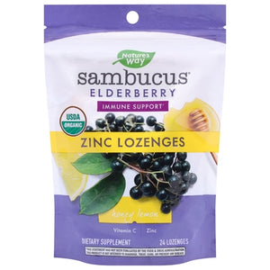 Natures Way Sambucus Elderberry Zinc Lozenges Honey Lemon 24 CT [UNFI #2224814] T