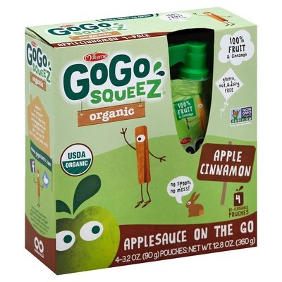 Gogo Squeez Applesauce On The Go Organic Apple Cinnamon 12/4/3.2 OZ [UNFI #1129469] [ebt]