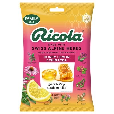 Ricola Drops Honey Lemon Echinacea Family Size 12/45 PC [UNFI #2874717] [ebt] T