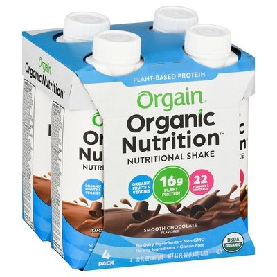 Orgain Nutritional Shake Smooth Chocolate Flavored 4 Pack 3/4/11 OZ [UNFI #2062016] [ebt]