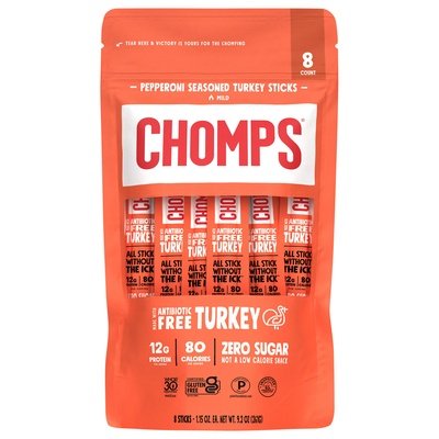 Chomps Turkey Sticks Pepperoni Seasoned Mild 8/8/1.5 Z [UNFI #2961555] [ebt]