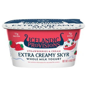 Icelandic Provisions Yogurt Strawberries & Cream Whole Milk Extra Creamy Skyr 12/4.4 OZ [UNFI #3030319] [ebt]