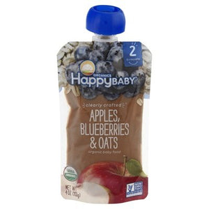 Happy Baby Baby Food Organic Apples Blueberries & Oats 2 (6+ Months) 16/4 OZ [UNFI #1796713] [ebt]