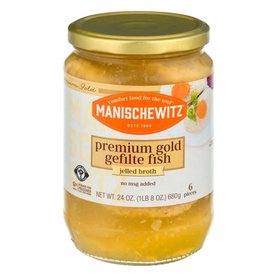 Manischewitz Gefilte Fish Jelled Broth Premium Gold 12/24 oz [UNFI #0118539 ] [ebt]
