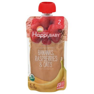 Happy Baby Baby Food Organic Bananas Raspberries & Oats 2 (6+ Months) 16/4 OZ [UNFI #1796929] [ebt]