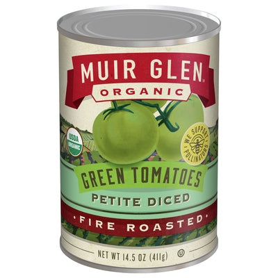 Muir Glen Green Tomatoes Petite Diced Fire Roasted 12/14.5 Z [UNFI #2889020] [ebt]