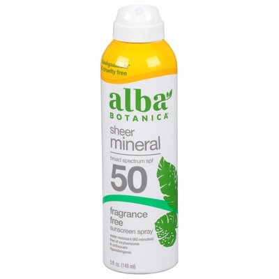 Alba Botanica Sunscreen Spray Sheer Mineral Fragrance Free Broad Spectrum SPF 50 5 OZ [UNFI #2922631] T