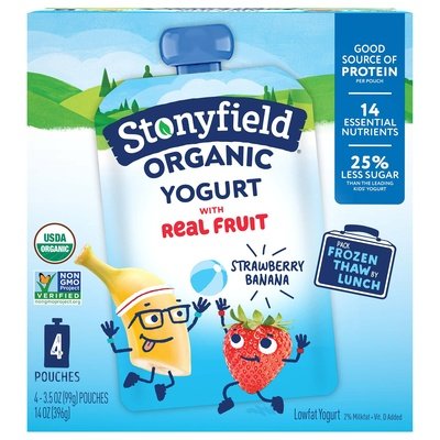 Stonyfield Organic Yogurt with Real Fruit Organic Reduced Fat Strawberry Banana 6/4/3.5OZ [UNFI #2029650] [ebt]