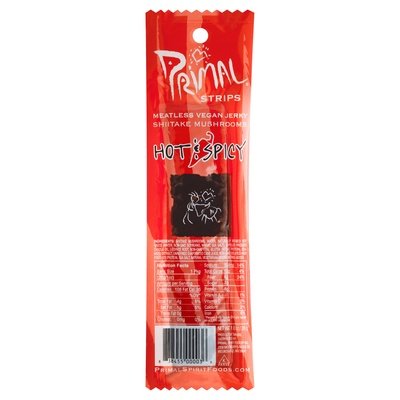 Primal Spirit Foods Meatless Jerky Strips Vegan Shiitake Mushrooms Hot & Spicy 24/1 OZ [UNFI #0267310] [ebt]
