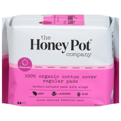 The Honey Pot Pads With Wings 100% Organic Cotton Cover Herbal-Infused Regular 1/20 CT [UNFI #2713584] T
