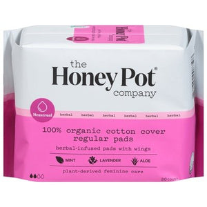 The Honey Pot Pads With Wings 100% Organic Cotton Cover Herbal-Infused Regular 1/20 CT [UNFI #2713584] T
