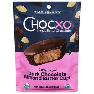 Chocxo Almond Butter Cups Dark Chocolate 60% Cacao 6/3.45 OZ [UNFI #2781524] [ebt] T