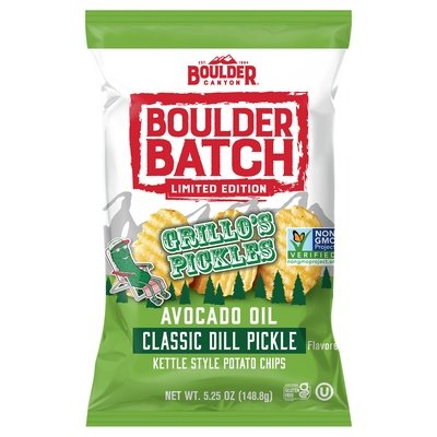 Boulder Canyon Potato Chips Classic Dill Pickle Flavored Kettle Style Avocado Oil 12/5.25 OZ [UNFI #2833705] [ebt]