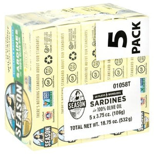 Season Brand Sardines in 100% Olive Oil Skinless & Boneless 5 Pack 5/5 PK [UNFI #2921773] [ebt]