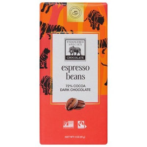 Endangered Species Chocolate Dark Chocolate Espresso Beans 72% Cocoa 12/3 OZ [UNFI #105551] [ebt] T