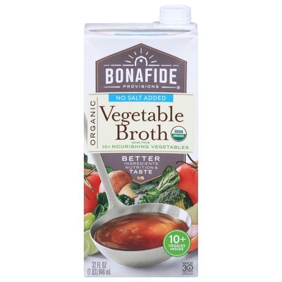 Bonafide Provisions Vegetable Broth Organic No Salt Added 6/32 OZ [UNFI #2728699] [ebt]