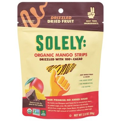 Solely Dried Fruit Organic Mango Strips Drizzled 8/2.8 OZ [UNFI #2778009] [ebt]