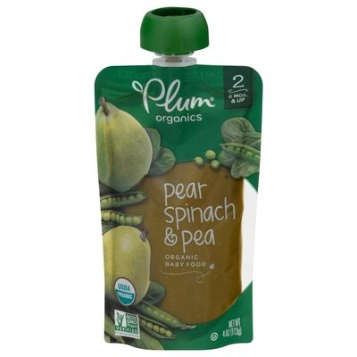 Plum Organics Pear Spinach & Pea 2 (6 Mos. & Up) 6/4 OZ [UNFI #1144492] [ebt]