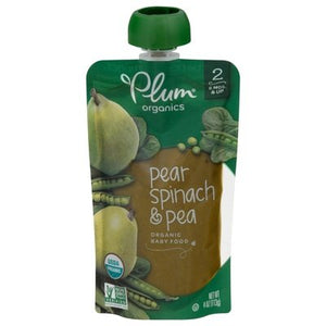 Plum Organics Pear Spinach & Pea 2 (6 Mos. & Up) 6/4 OZ [UNFI #1144492] [ebt]