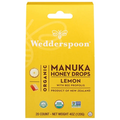 Wedderspoon Honey Drops Organic Manuka Lemon with Bee Propolis 4 OZ [UNFI #1835404] T