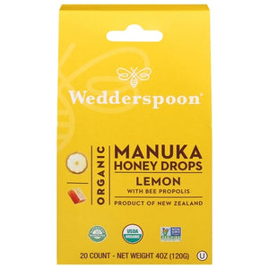 Wedderspoon Honey Drops Organic Manuka Lemon with Bee Propolis 4 OZ [UNFI #1835404] T