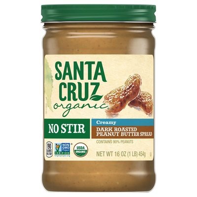 Santa Cruz Organic Peanut Butter Spread Dark Roasted Creamy No Stir 6/16 OZ [UNFI #2915015] [ebt]