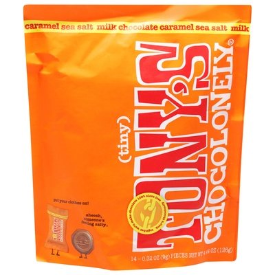 Tonys Chocolonely Milk Chocolate Caramel Sea Salt Tiny 8/4.44 OZ [UNFI #2927655] [ebt] T