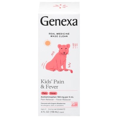 Genexa Pain & Fever Kids Flavored with Organic Blueberries 4 OZ [UNFI #3017548] T