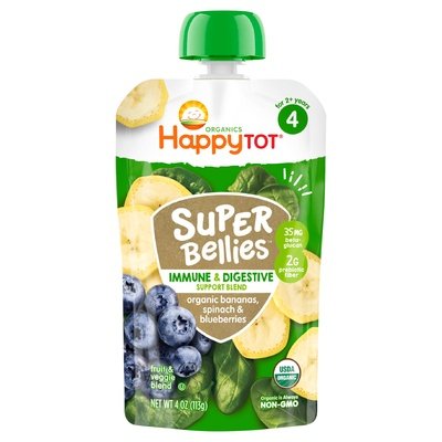 Happy Tot Fruit & Veggie Blend Organic Bananas Spinach & Blueberries Immune & Digestive Support Blend Super Bellies 4 (For 2+ Years) 16/4 OZ [UNFI #2532778] [ebt]