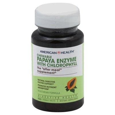 American Health Papaya Enzyme With Chlorophyll Vegetarian Formula Chewable Tablets 100 Tab [UNFI #0279000] T