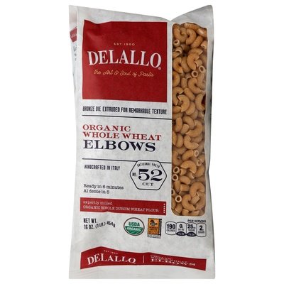 Delallo Pasta Organic Elbows Whole Wheat 12/16 OZ [UNFI #2985240] [ebt]