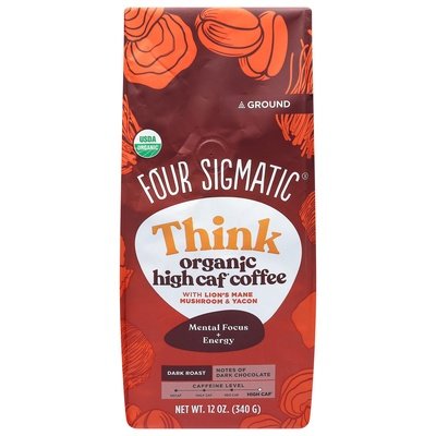 Four Sigmatic Coffee Organic with Lions Mane Mushroom & Yacon High Caf Dark Roast 8/12 OZ [UNFI #2895696] [ebt]