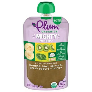 Plum Organics Mighty MorningÂ® Banana Kiwi Spinach Greek Yogurt & Barley 4oz Pouch 12/4 OZ [UNFI #1252683] [ebt]