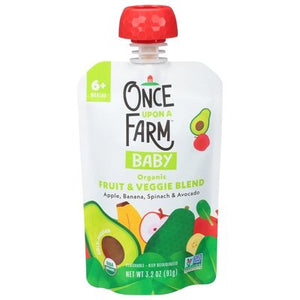 Once Upon A Farm Fruit & Veggie Blend Organic Apple Banana Spinach & Avocado Baby 6+ Months 8/3.2 OZ [UNFI #2727378] [ebt]