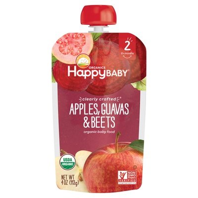 Happy Baby Baby Food Organic Apples Guavas & Beets 2 (6+ Months) 16/4 OZ [UNFI #1796747] [ebt]