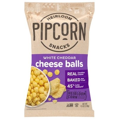 Pipcorn Cheese Balls White Cheddar Heirloom 12/4.5 OZ [UNFI #2630564] [ebt]