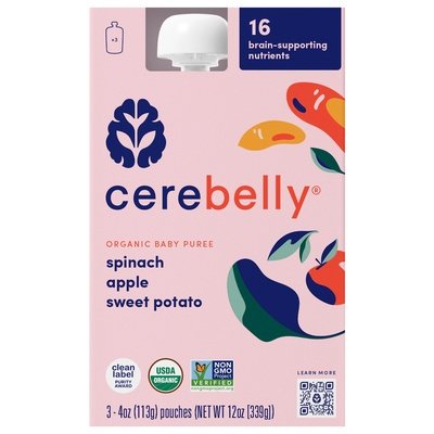 Cerebelly Baby Puree Organic Spinach Apple Sweet Potato 6/3/4 OZ [UNFI #2802106] [ebt]