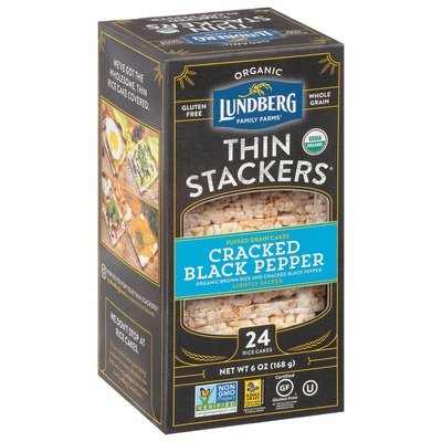 Lundberg Family Farms Rice Cakes Organic Cracked Black Pepper Lightly Salted 6/6 OZ [UNFI #2515625] [ebt]